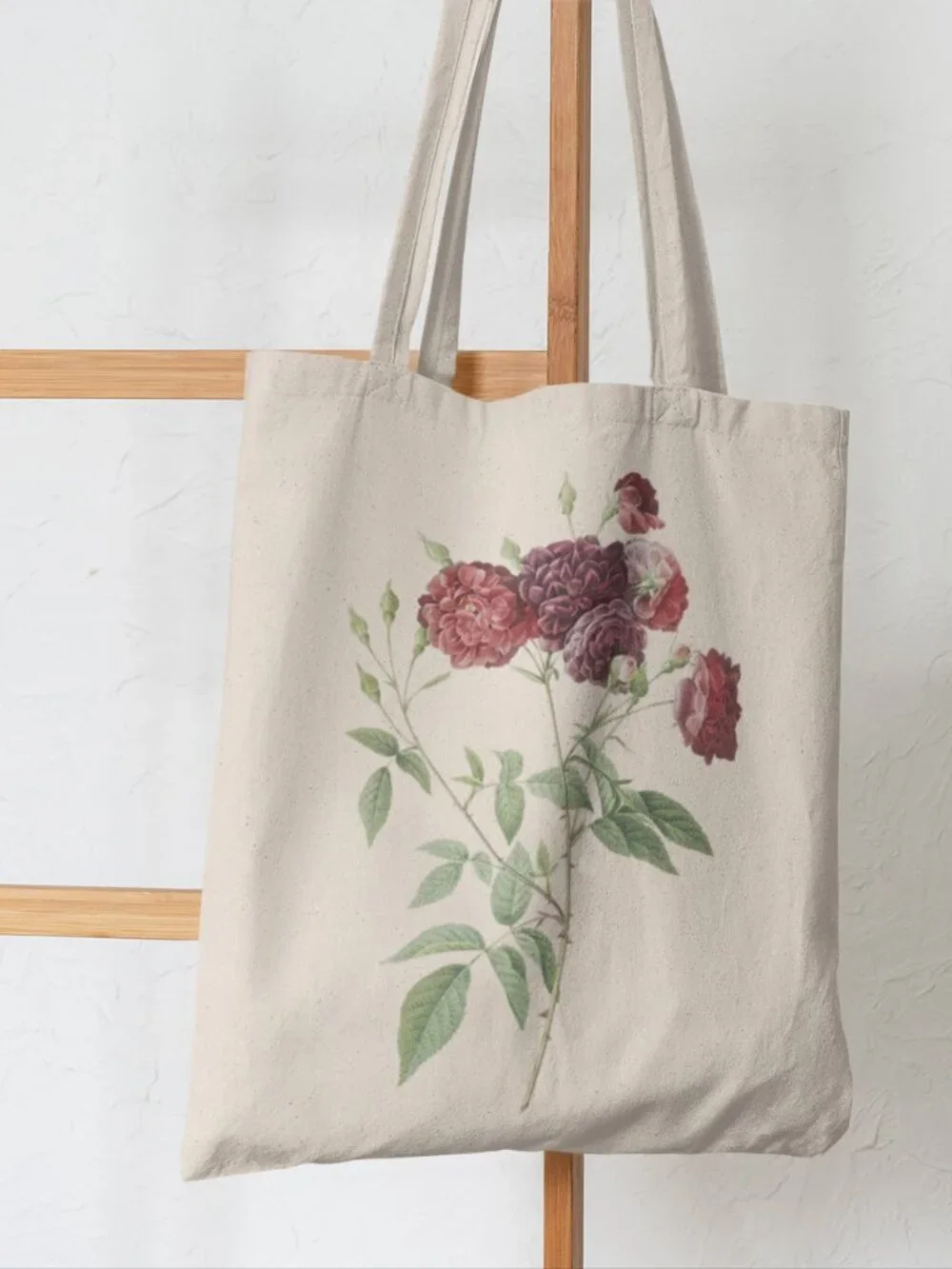 Ternaux Rose Vintage Floral Print Graphic Canvas Tote Bag